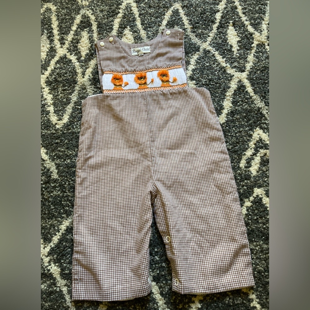 Royal child embroidered smocked lion jumpsuit